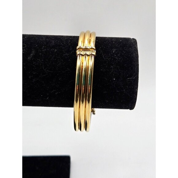 Vintage Milor Signed Sterling Gold Leaf Italian Hinged Bracelet with Safety - Picture 8 of 11